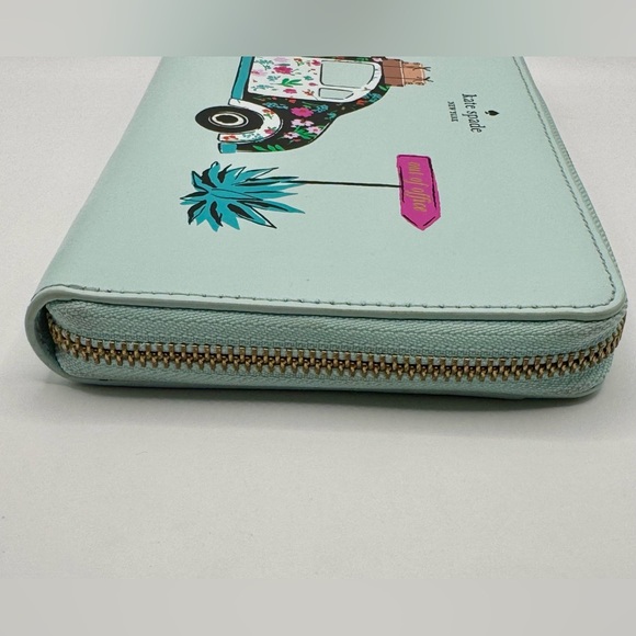 Kate Spade New Horizons Out of Office Kaden Aqua Wallet Clutch VW Bug Car - Picture 12 of 12